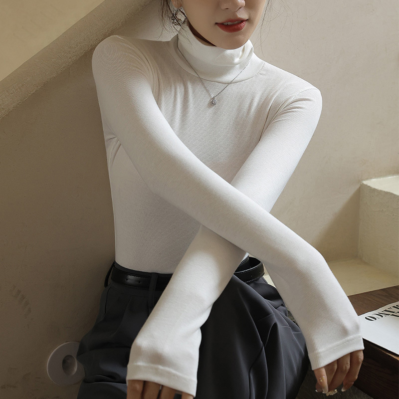 女士春秋冬顯瘦黑色堆堆領上衣内搭