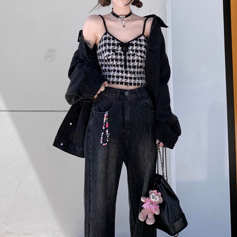 甜酷風小香內搭格子吊帶背心