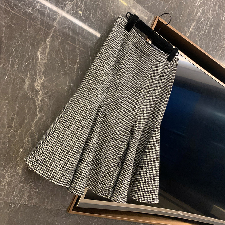 千鳥格半身裙高腰顯瘦知性優雅氣質傘裙
