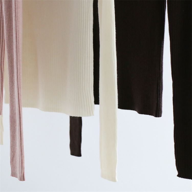 羊毛混紡坑條長袖小眾設計針織衫（7色）