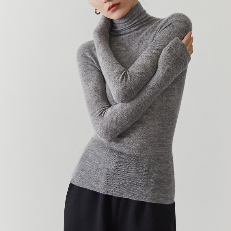 精紡無縫全成型高領打底針織衫