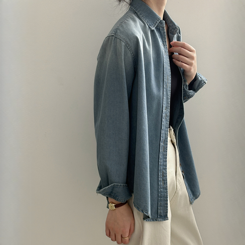 復古牛仔襯衫新款疊穿港式內搭寬鬆上衣