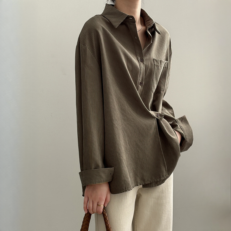 新款設計感不規則斜扣襯衫寬鬆上衣