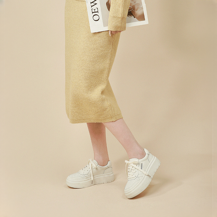 真皮熊貓板鞋休閒百搭厚底小白鞋