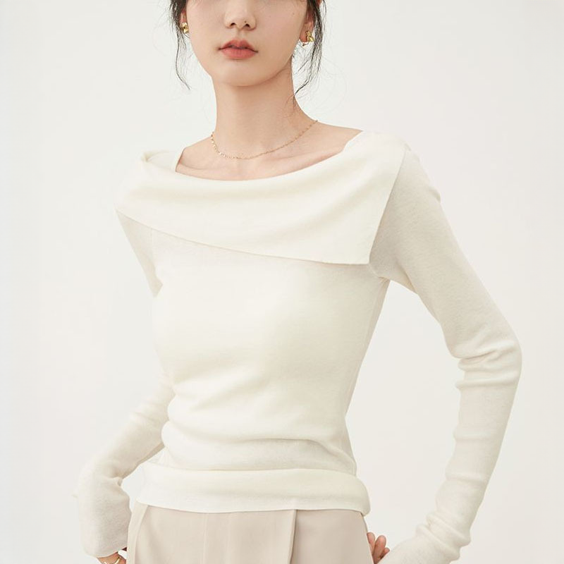 法式休閒一字領優雅修身顯瘦上衣