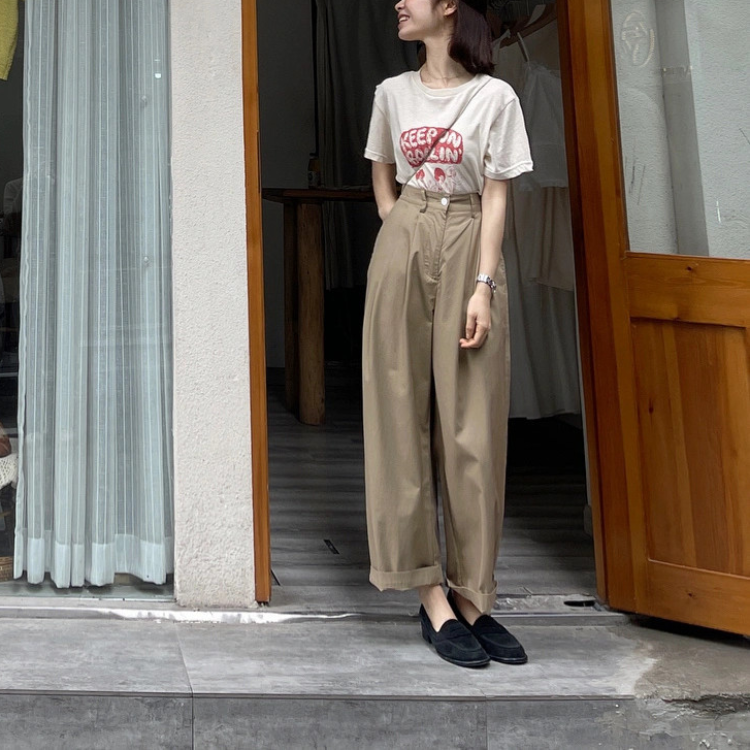 高腰直筒休閒褲女夏薄款垂感哈倫褲