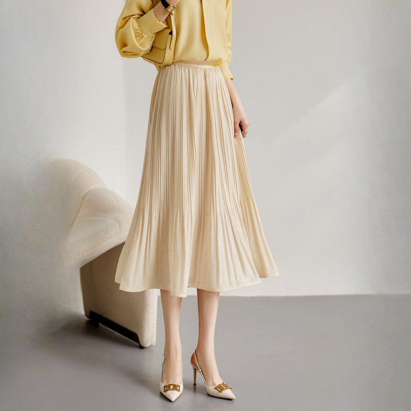 鬆緊收腰顯瘦高腰百褶裙A字裙