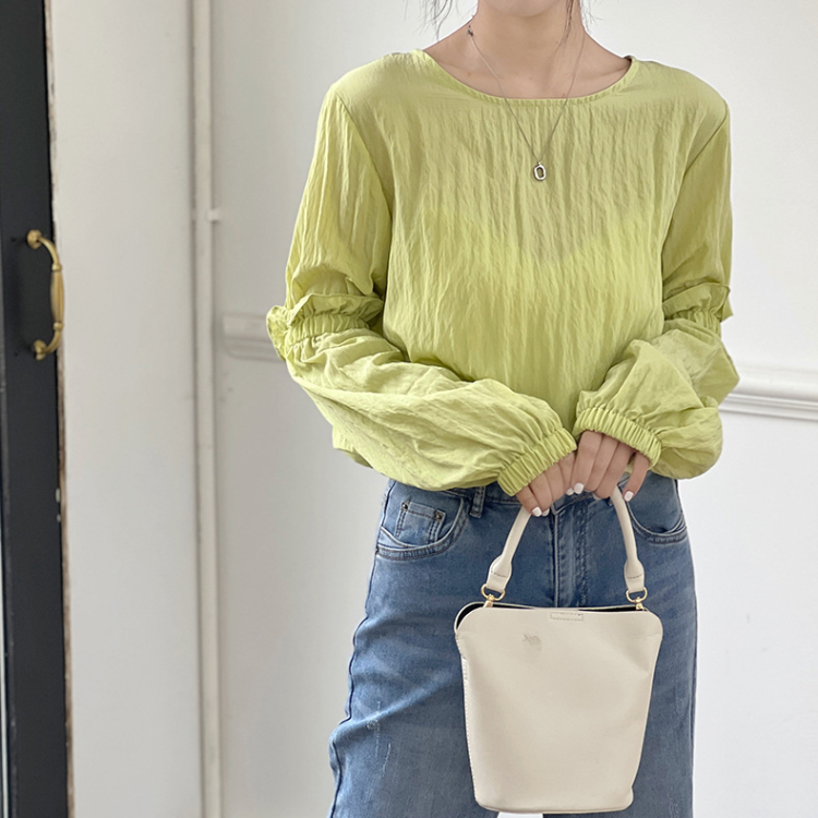 春夏新款長袖燈籠袖套頭襯衫
