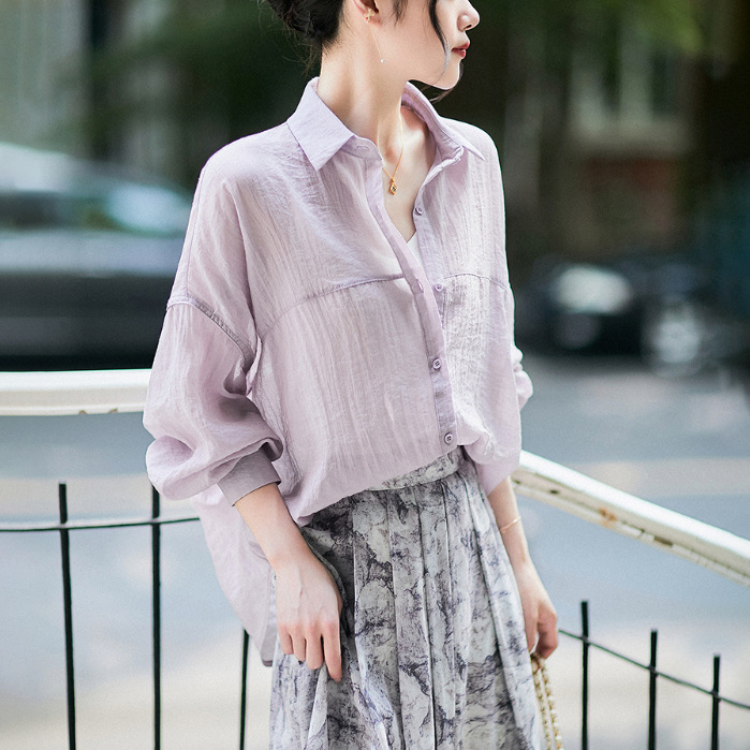 日系春夏新款寬鬆透氣設計感長袖襯衫