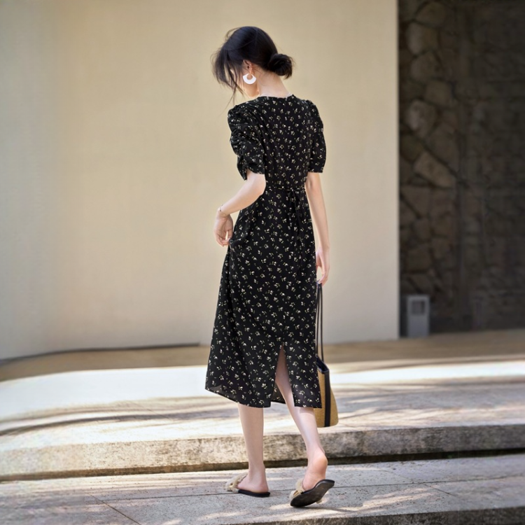 法式優雅茶歇裙簡約收腰碎花裙