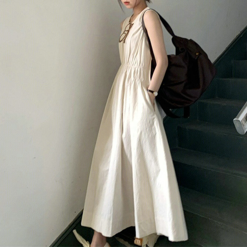 茶歇法式無袖背心連衣裙海邊度假沙灘裙