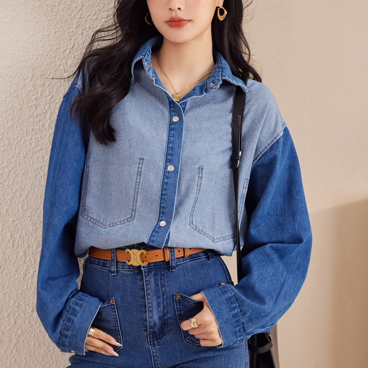 復古個性寬鬆長袖牛仔襯衫