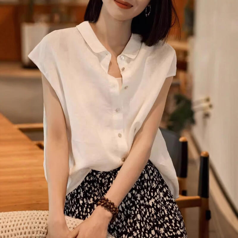 減齡娃娃領前後雙穿無袖小上衣襯衫