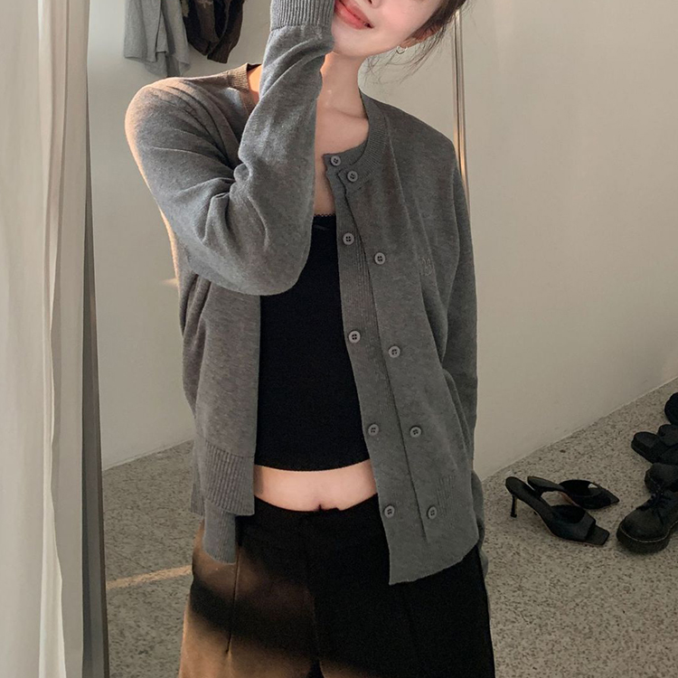 秋季小眾假兩件拼接針織開襟衫