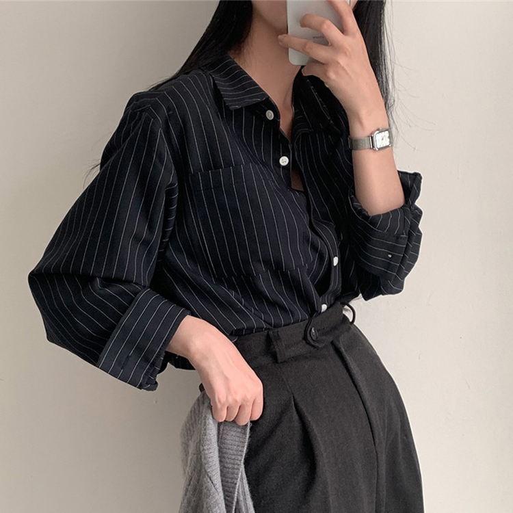 女士韓版POLO領顯瘦棉麻休閒襯衫