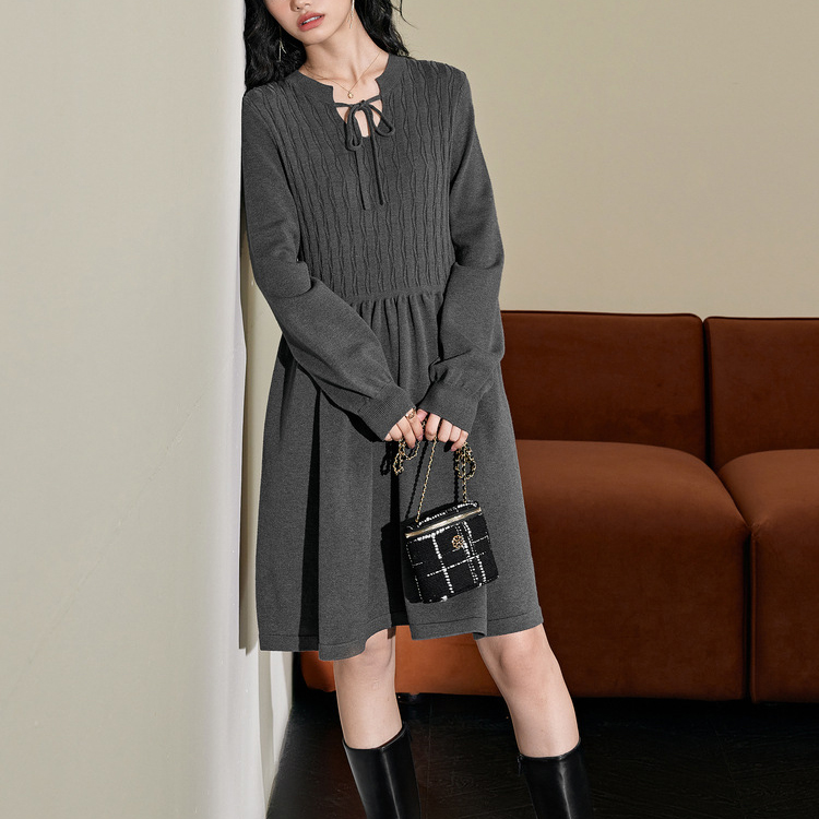 秋冬新款法式針織連身裙
