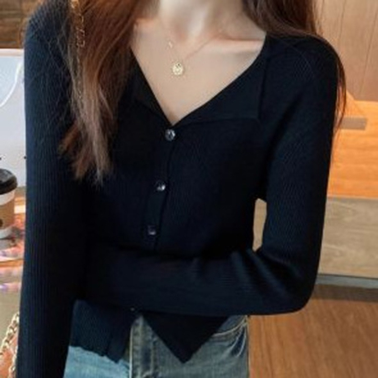 秋冬氣質修身V針織開襟衫