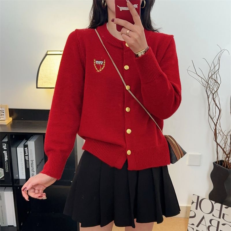 韓系休閑通勤日常寬鬆刺繡羊毛針織衫