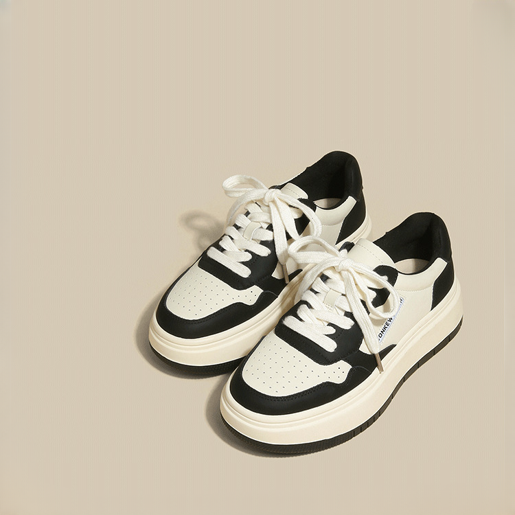 真皮熊貓板鞋休閒百搭厚底小白鞋
