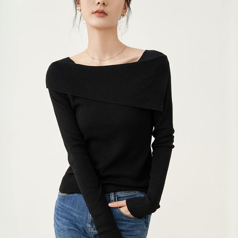 法式休閒一字領優雅修身顯瘦上衣