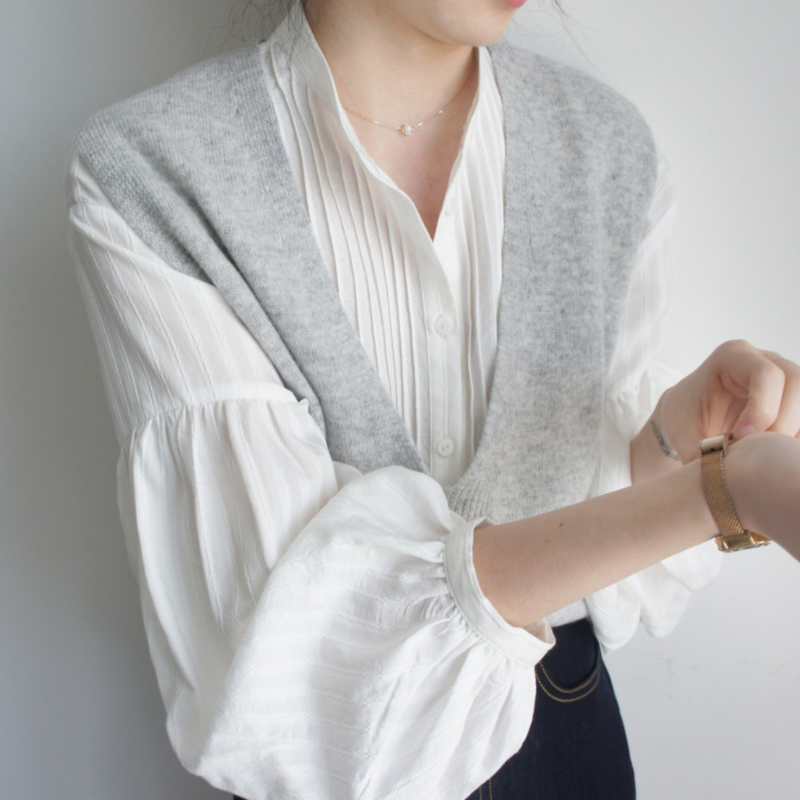 法式復古豎條紋小立領寬鬆設計感襯衫