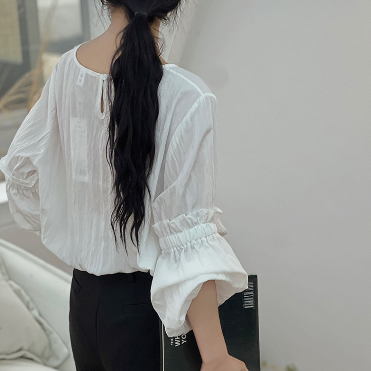 春夏新款長袖燈籠袖套頭襯衫