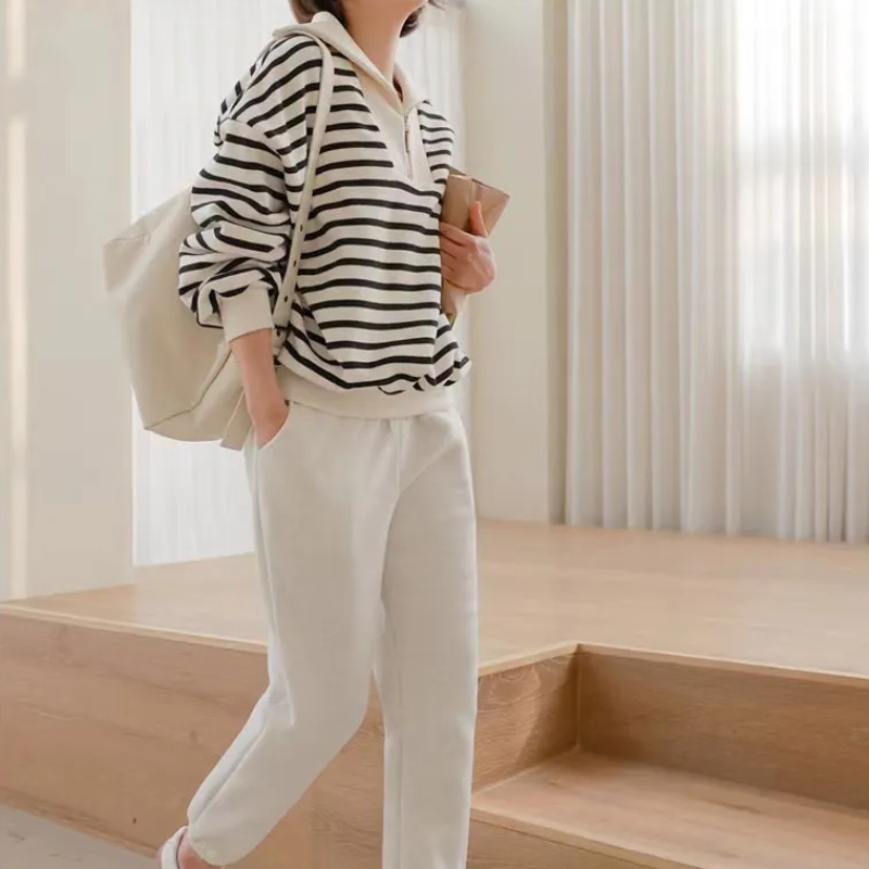 設計感小眾條紋海軍領衛衣