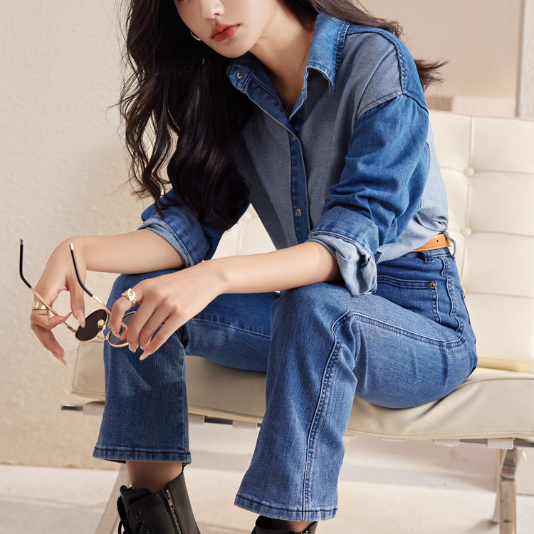復古個性寬鬆長袖牛仔襯衫