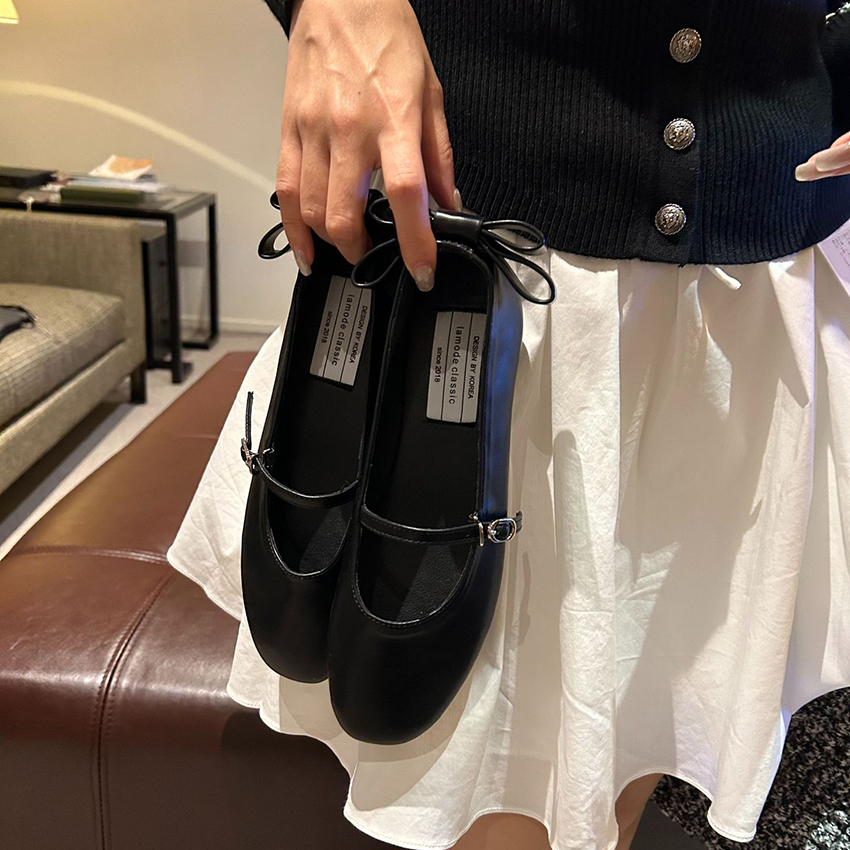 韓系圓頭淺口蝴蝶結舒適女鞋