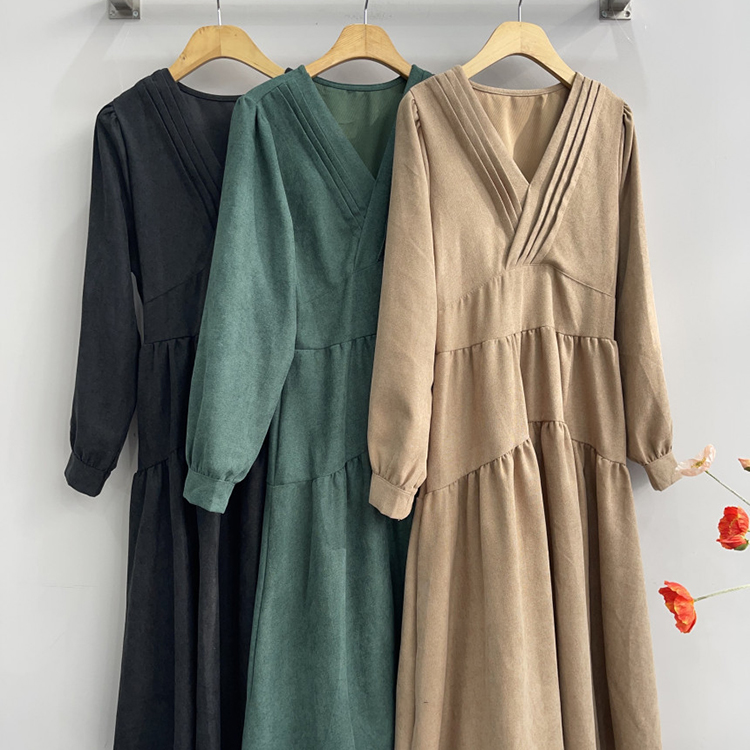 秋冬新款法式優雅V領氣質長連身裙