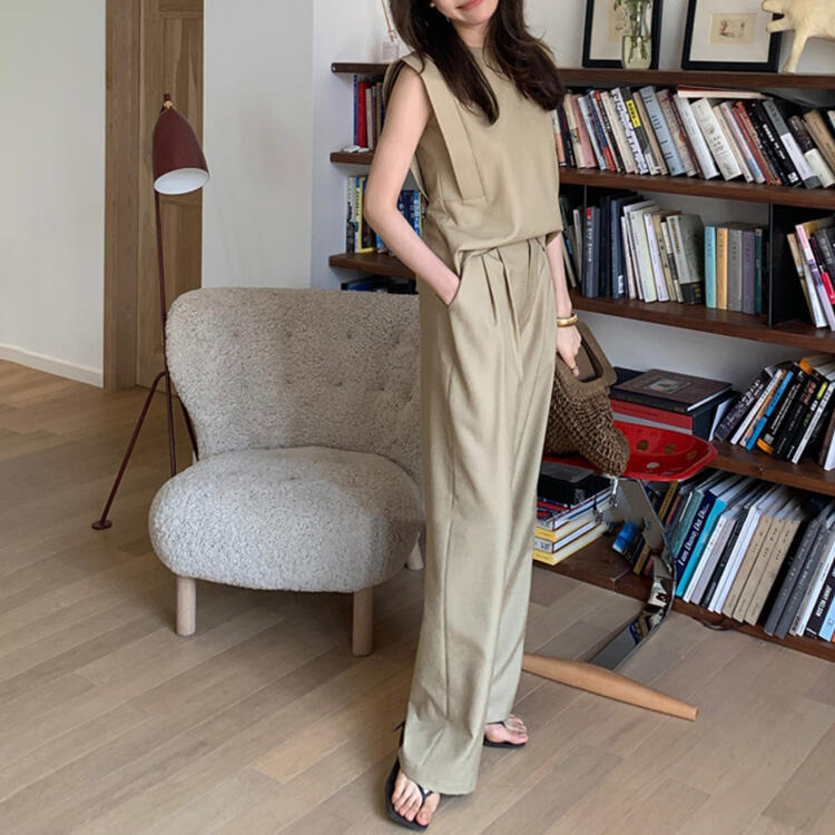 夏無袖墊肩T恤/簡約長褲（規格可選）