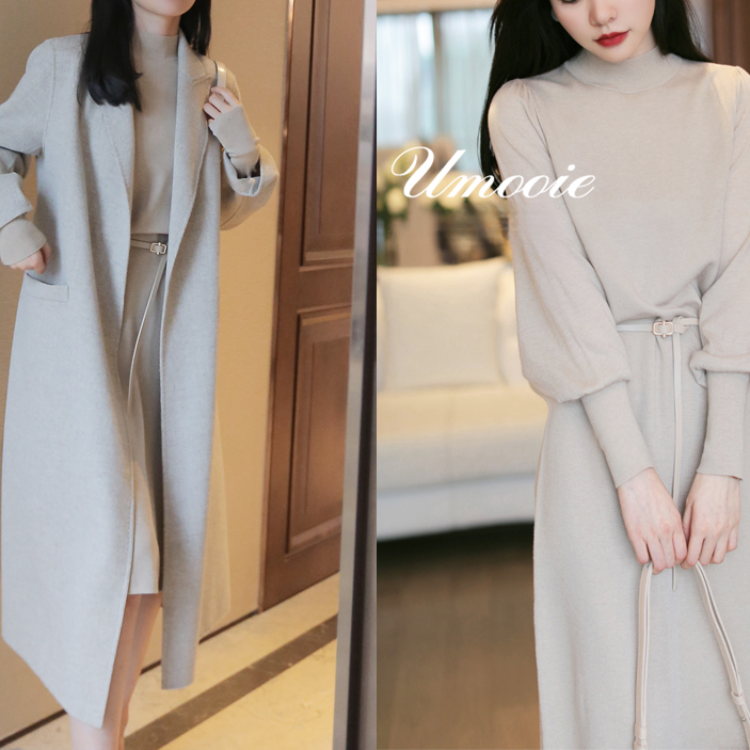 法式高級感收腰顯瘦針織連衣裙