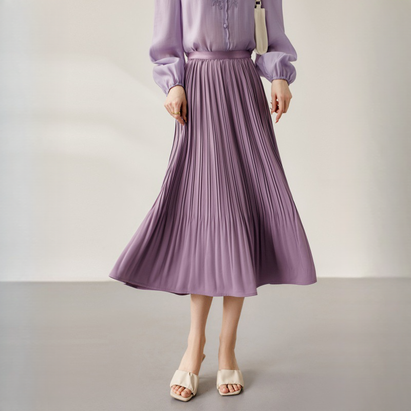 鬆緊收腰顯瘦高腰百褶裙A字裙