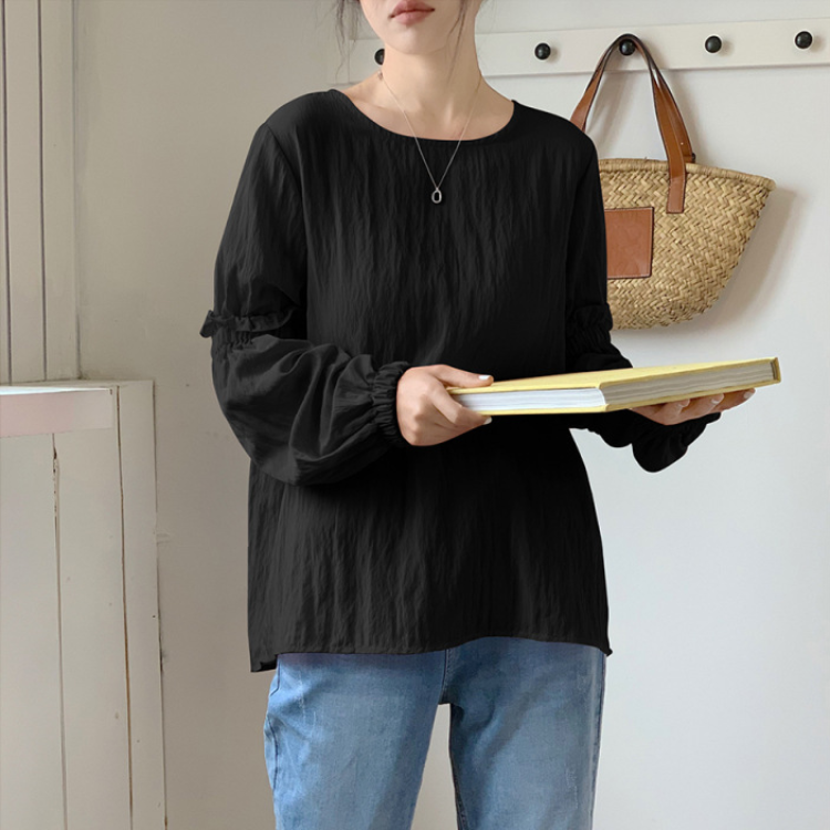 春夏新款長袖燈籠袖套頭襯衫