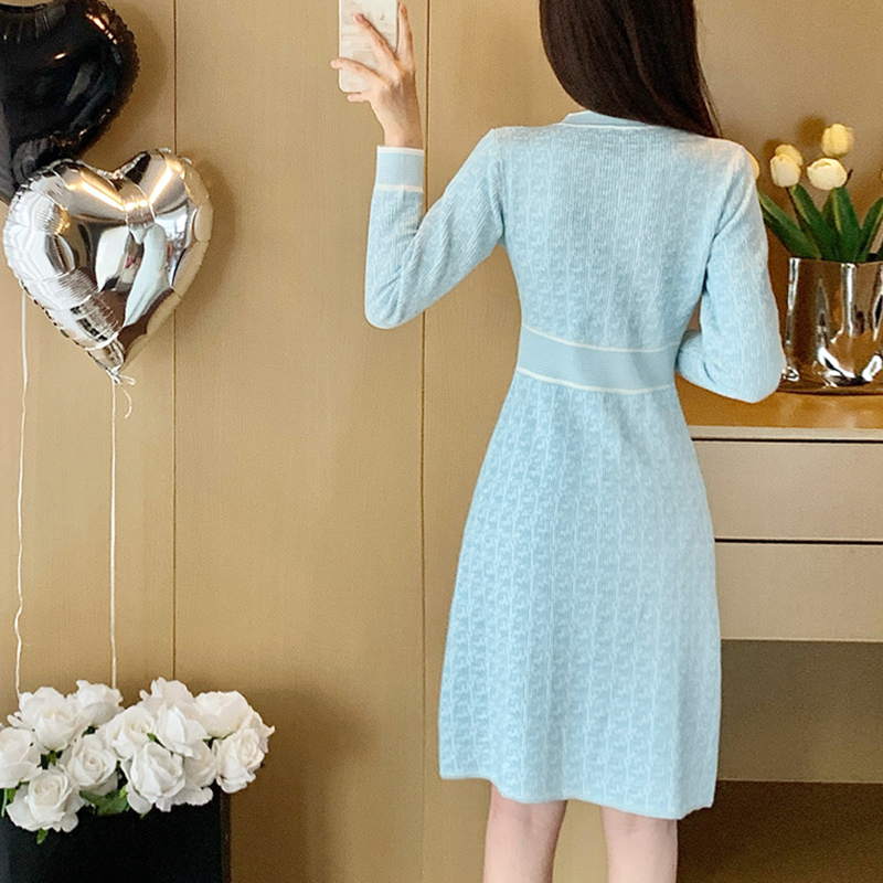 春季新款小香風高腰顯瘦金絲高檔針織連衣裙