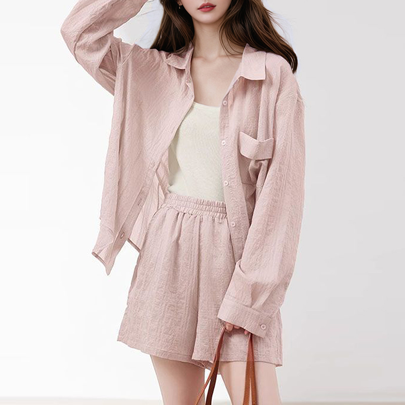 時尚減齡天絲襯衫短褲防曬三件套