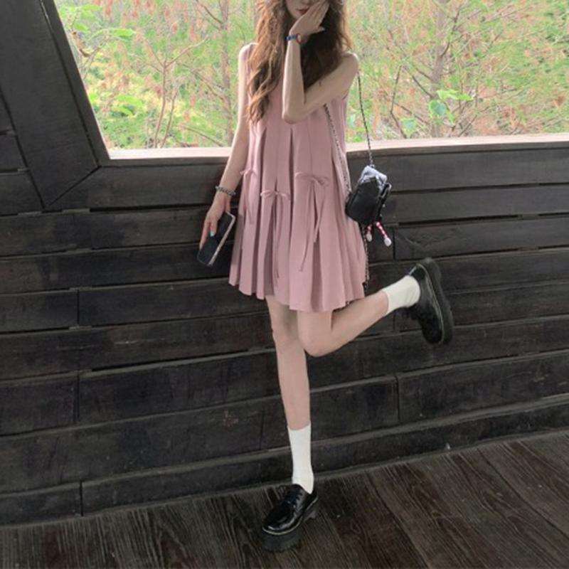 甜美風蝴蝶結無袖背心連身裙