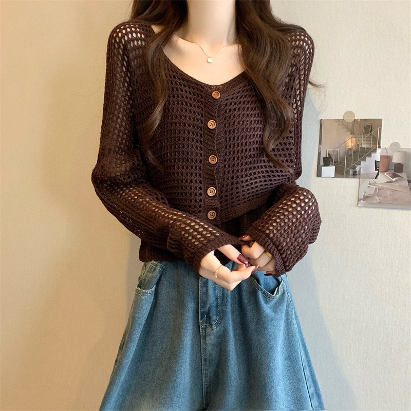 溫柔風鏤空針織開襟衫夏季薄款慵懶外搭罩衫