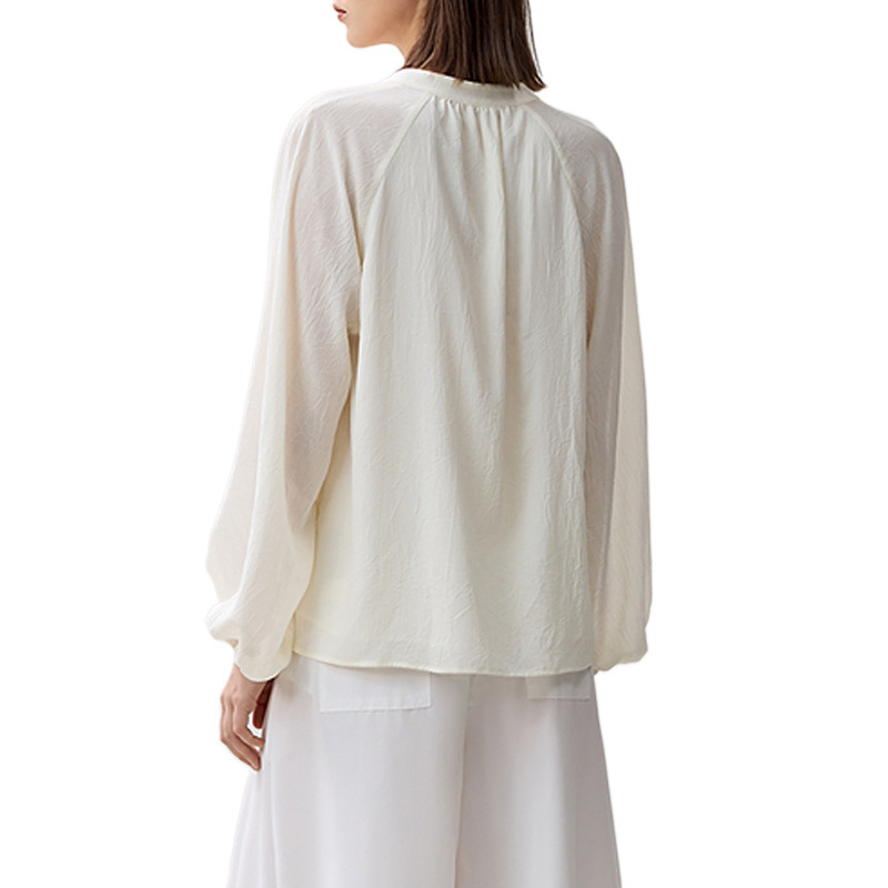 優雅都會氣質玫瑰繫帶V領雪紡上衣