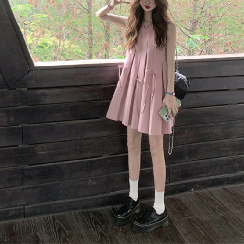 甜美風蝴蝶結無袖背心連身裙