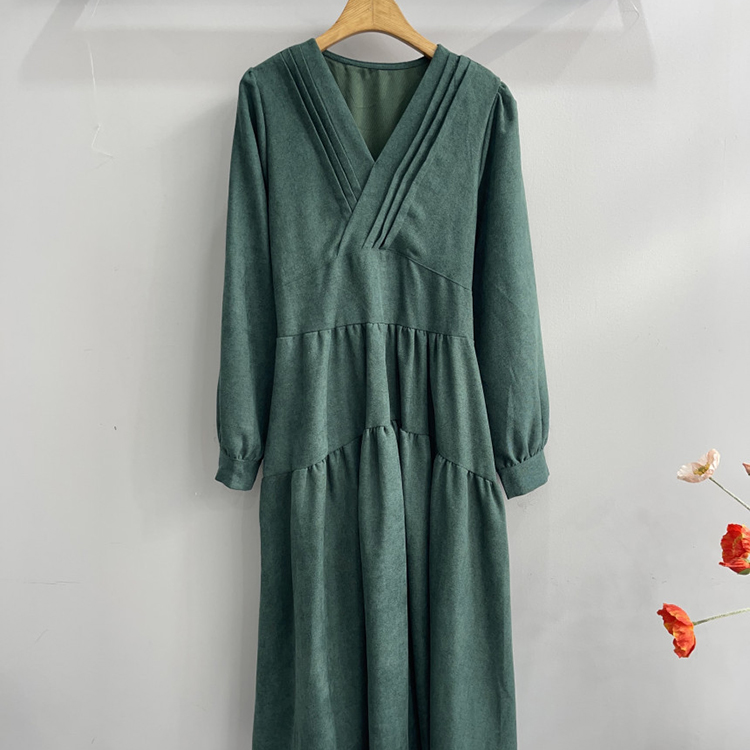 秋冬新款法式優雅V領氣質長連身裙