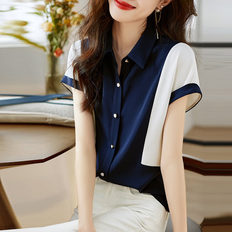 優雅減齡通勤百搭POLO領短袖襯衣
