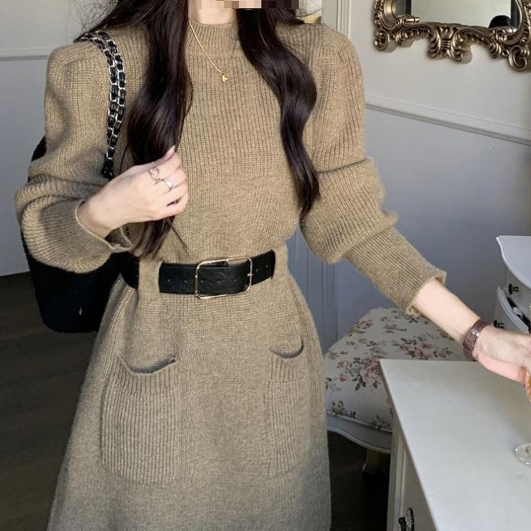 秋冬百搭簡約打底針織連身裙