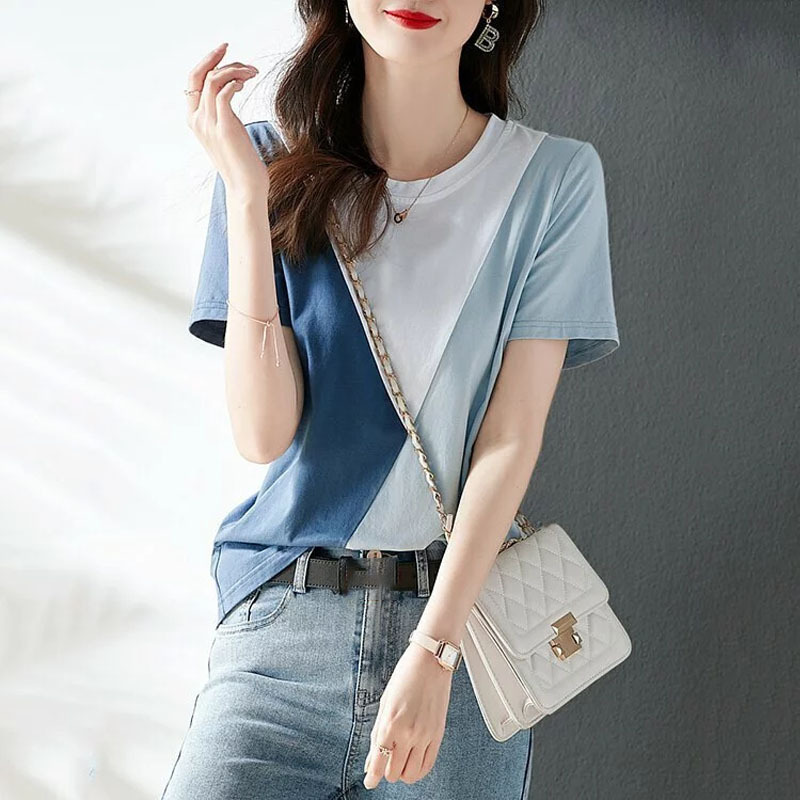 時尚百搭拼接顯瘦短袖T恤