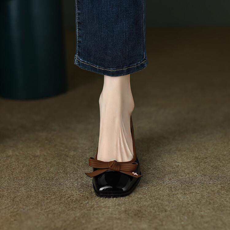 法式復古蝴蝶結方頭小皮鞋