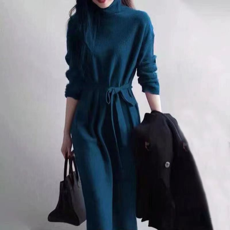 長款高領毛衣裙韓版小眾過膝針織裙
