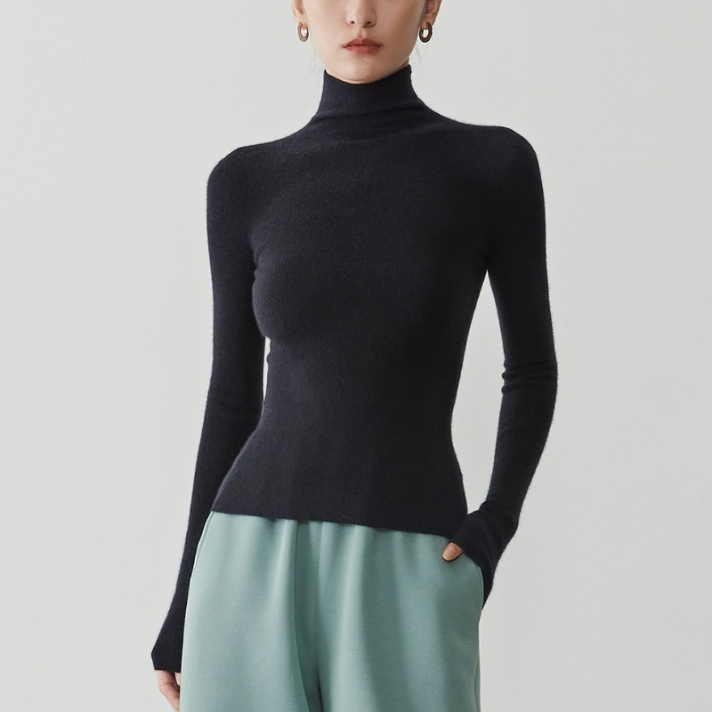 精紡無縫全成型高領打底針織衫