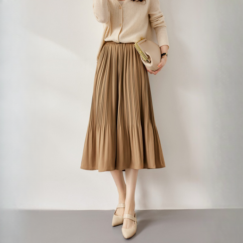 鬆緊收腰顯瘦高腰百褶裙A字裙