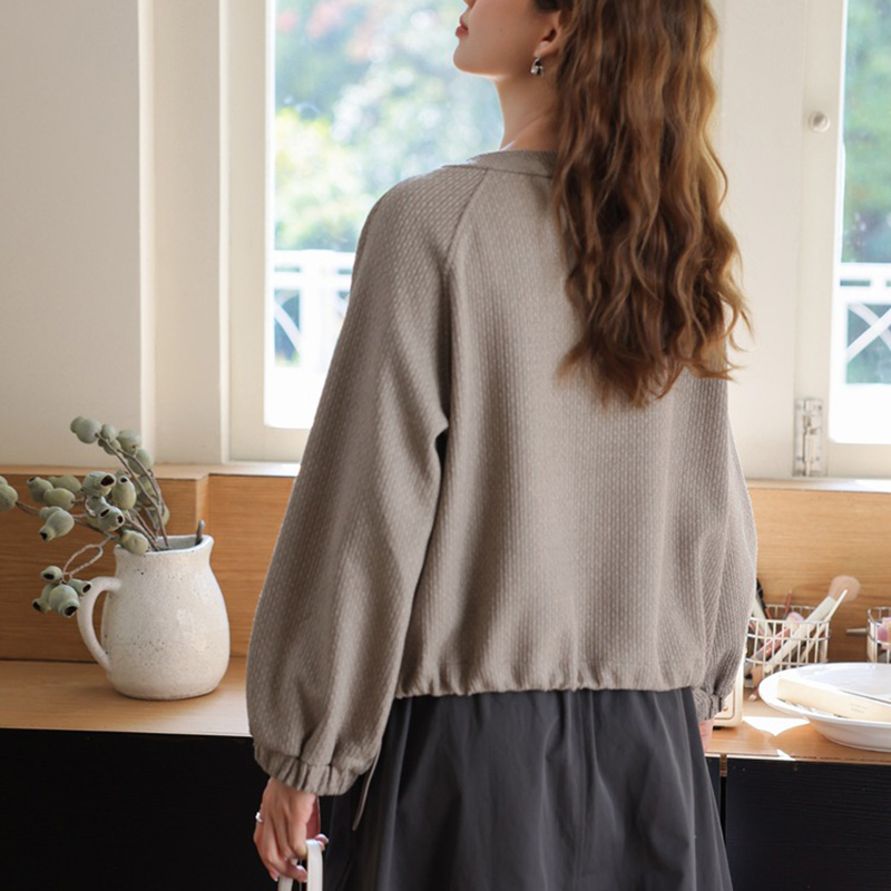 日系復古大版圓領紐扣設計收腰抽繩衛衣