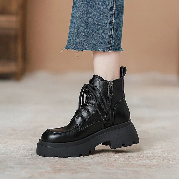 秋冬新款英倫風厚底增高軟皮馬丁靴